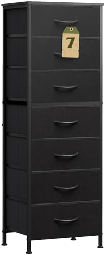 WLIVE Tall Black Dresser with 7 Fabric Drawers, Space-Saving Bedroom Storage