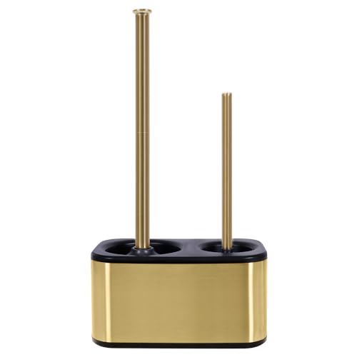 Gold Toilet Brush and Plunger Set with Holder - Modern Bathroom Accessories