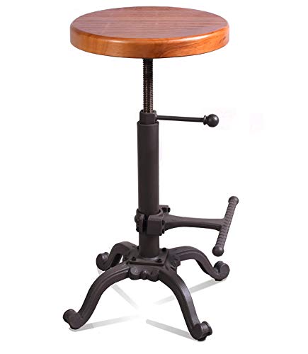 Industrial Wooden Tractor Stool Dark Brown Adjustable Height Bar Stool