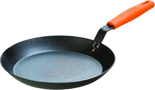 12 Inch Carbon Steel Skillet with Handle Holder - Heavy Duty, Seasoned, Induction Ready
