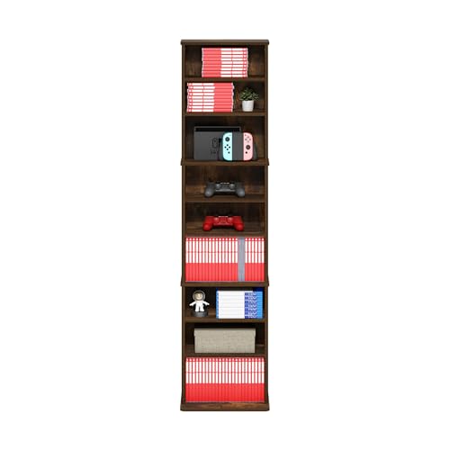 Furinno Jaya DVD Shelf - 9-Shelf Tall Narrow Media Storage Cabinet - Amber Pine / 9-Shelf