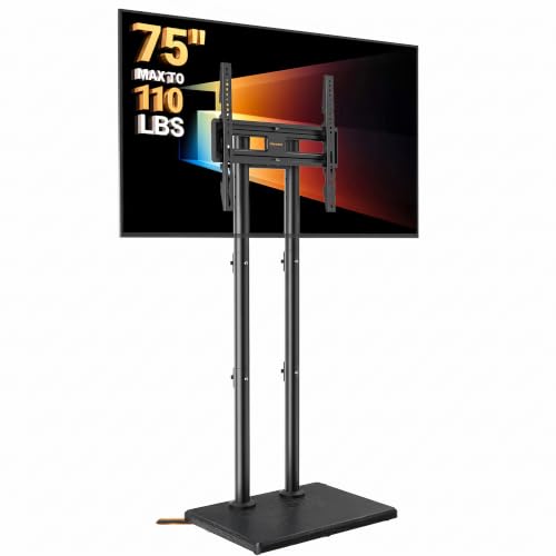 Universal Floor TV Stand for 32–75 Inch Televisions - Height-Adjustable with Solid Wood Base & Swivel Mount - Supports Up to 110 lbs - Anti-Tip & Stable Design