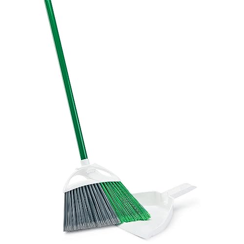 Libman Commercial Precision Angle Broom with Dustpan - 11-Inch, Green & White, Pack of 4