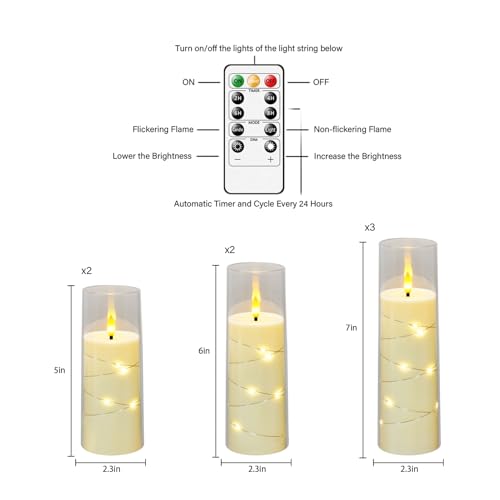 Sasigeiaa Ivory Flameless Candles Set of 7 with Embedded Star String Remote & Timer