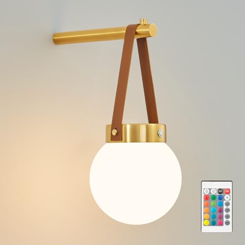 Vokmon Battery-Operated Wall Sconce Set of 2 Modern Milk Glass Globe Lights