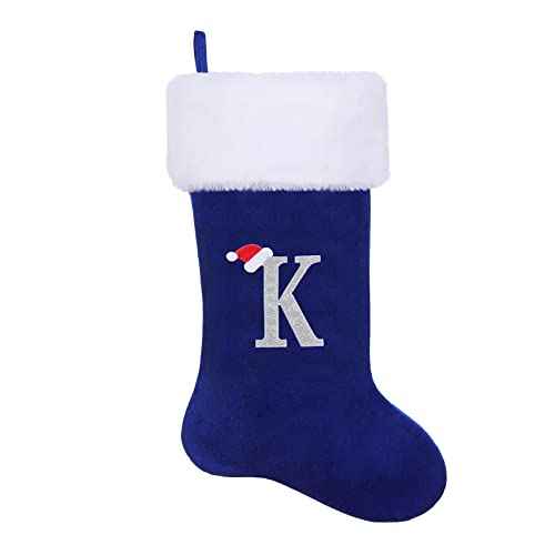 20.5Inches Monogram Embroidered Letter Christmas Stocking Personalized Super Soft Christmas Stocking Hanging Decorations(K)