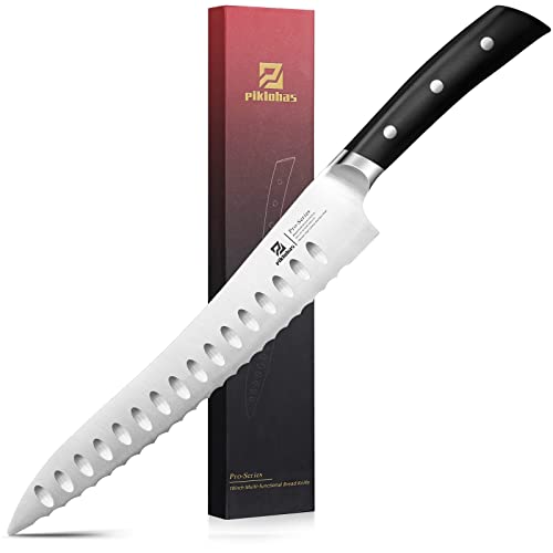 Piklohas Resharpenable Bread Knife 10 Inch - Offset Handle, Serrated Edge