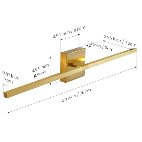 CCYCOL 30-inch Gold Rotatable LED Bathroom Vanity Light Fixture Over Mirror Dimmable 5CCT