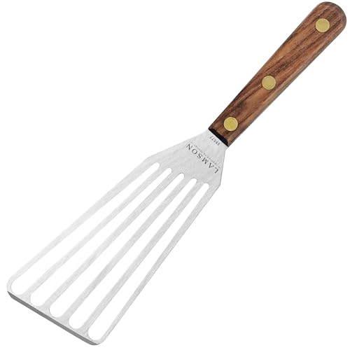 Lamson Slotted Fish Spatula – Flexible Stainless Steel Turner with Walnut Handle – Right-Hand Model