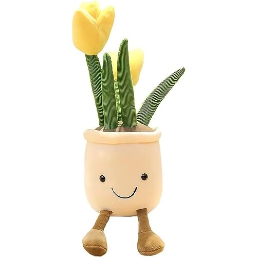 Yellow Tulip Plush Toy - 13.7" Cute Flower & Plant Pillow, Funny Stuffed Animal for Nature Room Decor