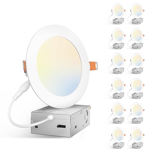 Amico 12 Pack 5 Inch Ultra-Thin LED Canless Recessed Ceiling Lights - White, 5 CCT