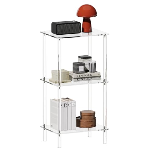 Aquiver Acrylic Tall Side Table 3-Tier ET-31 Inches for Small Spaces - Clear Bedside & Living Room Nightstand