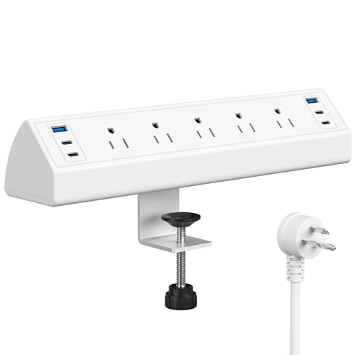 Jgstkcity Desk Clamp Power Strip with 5 Outlets & 6 USB Ports - 40W White