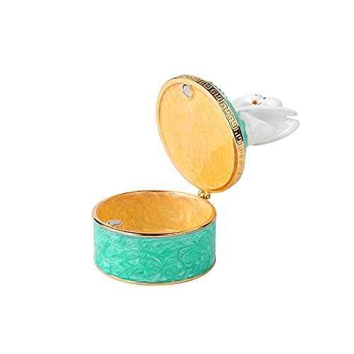 Swan Trinket Box Hinged Crystal Enameled Ornament Decorative Jewelry Ring Store Box Hand-Painted Craft Gifts for Home Decor (Green)