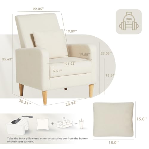 Set of 2 Mid-Century Modern Accent Armchairs with Fabric Upholstery and Wooden Legs