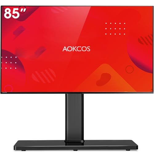 AOKCOS Universal Swivel TV Stand for 43-85 Inch Flat-Panel TVs, Adjustable Height & Tilt, Heavy Duty Tempered Glass Base, Black