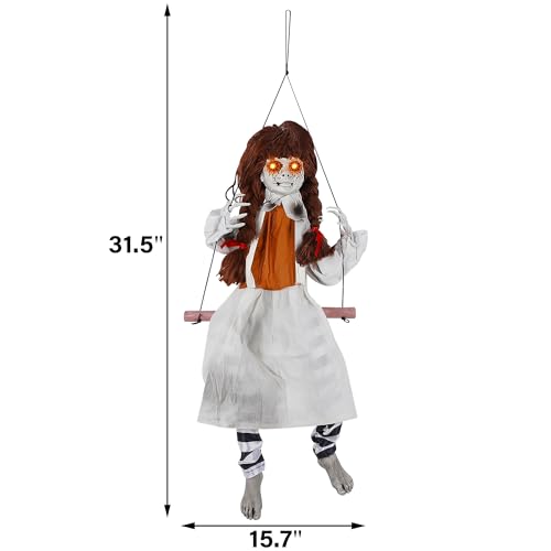 Animatronic Halloween Swing Girl Decor Outdoor Spooky Ghost with Sound & Touch Activation