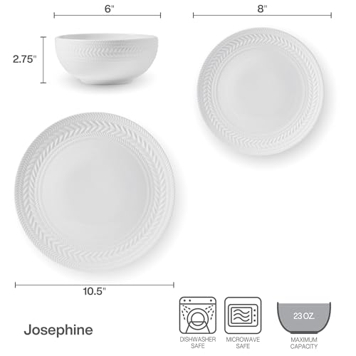 Pfaltzgraff Josephine 24-Piece Dinnerware Set - Embossed Basket Weave, Service for 8, White Porcelain