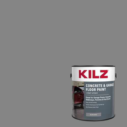KILZ 1-Part Epoxy Concrete Garage Floor Paint - Slate Gray 1 Gallon - Indoor & Outdoor