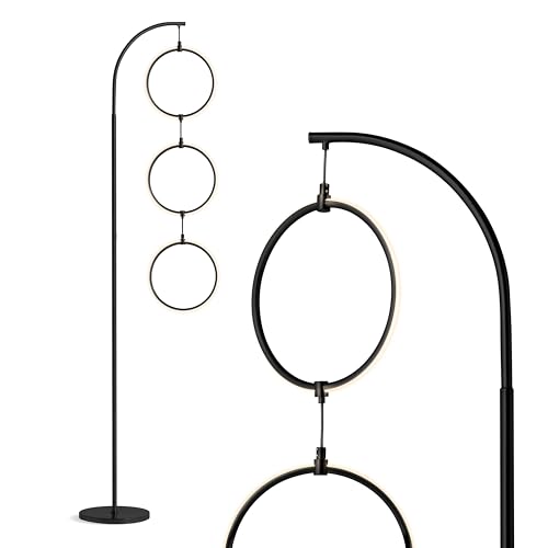 Black 3-Ring Modern Floor Lamp - Tall Arc Standing Light for Living Room Decor