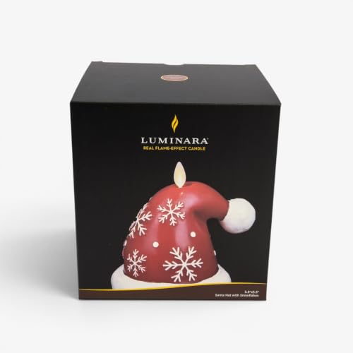 Luminara Flameless Santa Hat Candle with Snowflakes - Battery Operated Holiday Decor