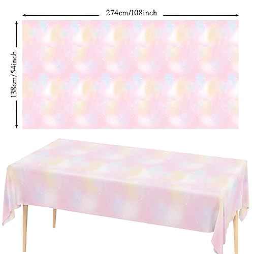 Agltp Pastel Rainbow Tablecloth, Plactic Pastel Table Cloths for Parties Disposable, Rectangle Pink Rainbow Table Cloths for Parties Decoration Birthday Christmas Baby Shower Party 54 x 108 Inches