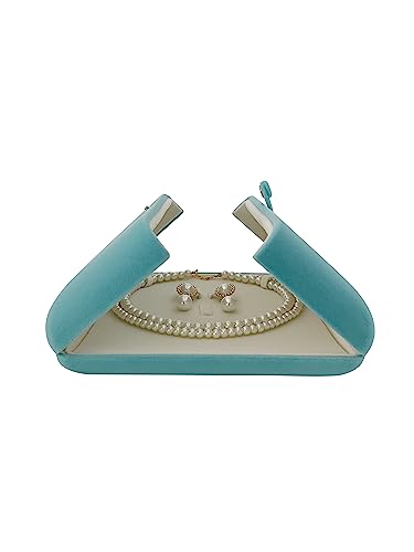 Large Necklace & Earrings Jewelry Case - Aqua Velvet Presentation Box, Scandinavian Design