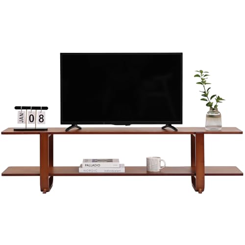 Walnut TV Stand for 55-Inch TVs - Modern Media Console with Open Shelves