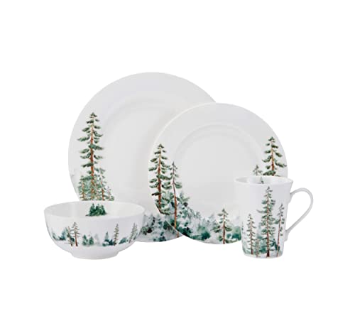 Mikasa Watercolor Forest Bone China Dinnerware Set for 4 - Chip Resistant, Dishwasher & Microwave Safe