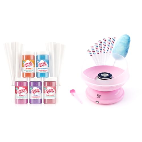 Pink Cotton Candy Machine with 5 Flavors & 50 Cones - Easy to Use & Clean
