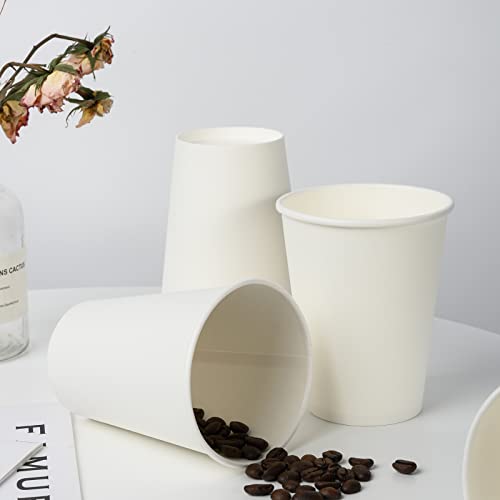 White Disposable Paper Coffee Cups 12 oz 1000 Pack - Leak-Proof, Hot & Cold Beverages