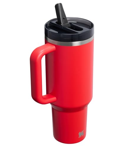 STANLEY Quencher ProTour Flip Straw Tumbler with Leakproof Lid 40 oz | Built-In Straw & Handle | Cupholder Compatible for Travel | Insulated Stainless Steel Cup | BPA-Free | Chili Black