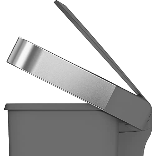 Simplehuman 45L Rectangular Kitchen Step Trash Can - Grey Plastic, Soft-Close Lid, No Inner Bucket, Variation of Gray