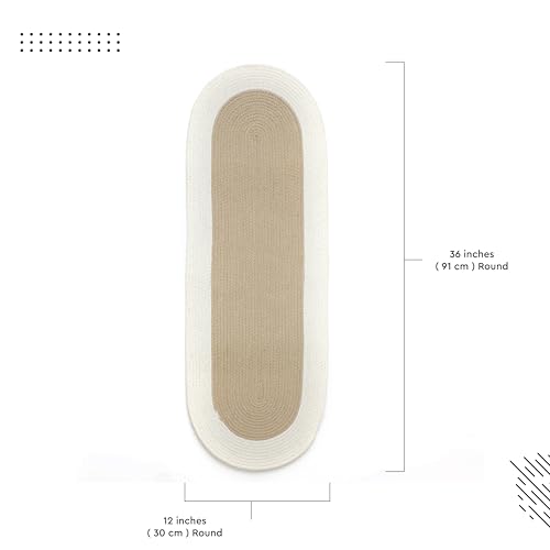 Encasa XO Table Runner 12x36 Beige & Off White Handmade Cotton Ribbed