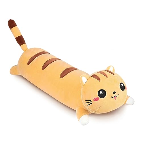 AFAN Long Cat Plush Cute Cat Body Pillows Kawaii Stuffed Animals Plushies Soft Cuddly Cotton Plush Toys Room Decor Gifts for Kids Girls Boys Adults (Yellow, 25.9 Inch)