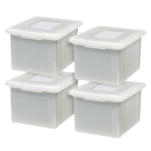 IRIS USA 4-Pack 35 Qt. Letter File Box with Lid, Pearl