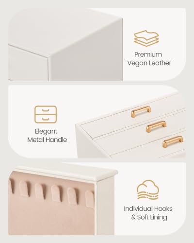 Lolalet Medium Beige Jewelry Box Organizer for Women - Holds 18 Necklaces & More
