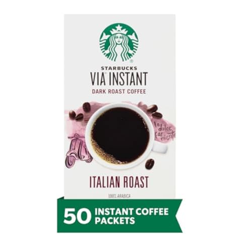Starbucks VIA Instant Italian Roast Coffee Pack of 50 - Dark Roast Single-Serve Coffee