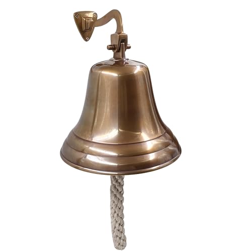 7-inch Solid Brass Wall Mount Ship Bell - Antique Maritime Hanging Bell for Reception, School, Outdoor & Indoor Use by The Metal Magician