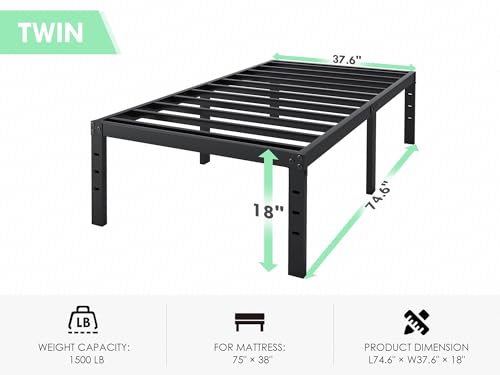 QEROMY Twin Bed Frame - 18 Inch Sturdy Platform Bed, Twin Size, No Box Spring Needed