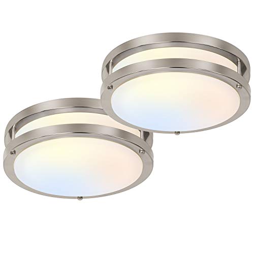 Hykolity 13 Inch Brushed Nickel Flush Mount LED Ceiling Light 1300 Lumens, 5CCT