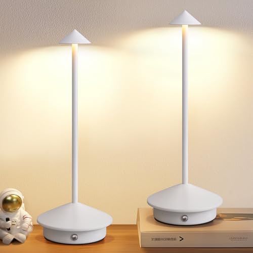 Cordless LED Table Lamp Set of 2 - Portable White Desk Lamps with Touch Control