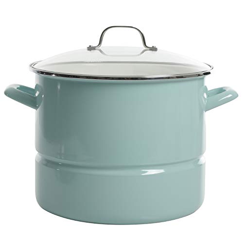 Kenmore 16-Quart Stock Pot with Steamer Insert & Lid - Glacier Blue Stainless Steel