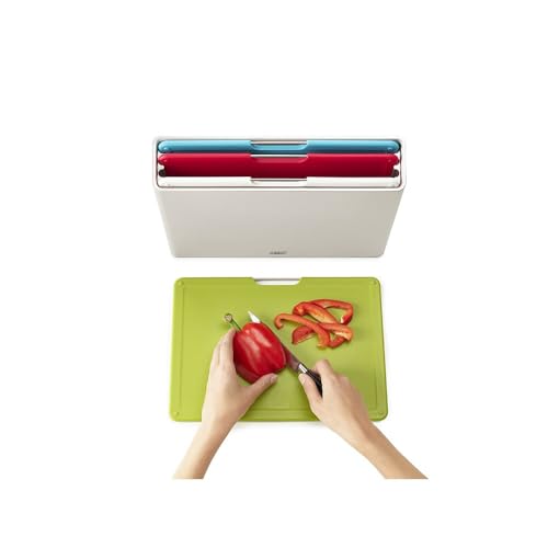 Joseph Joseph Folio Colour Coded 4-Piece Cutting Board Set with Storage Case - Sage Green / Silver / 14.1"L