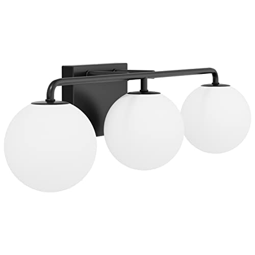 Black 24.4 Inch Mid Century Modern Bathroom Vanity Light Fixture - 3 Globe Glass Sconces