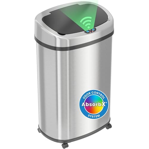 13 Gallon Touchless Sensor Trash Can with Odor Filter and Wheels