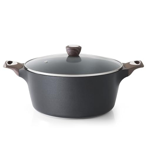 Nonstick Stock Pot with Lid - 8.5 QT, Black, SGS Approved, Induction Compatible