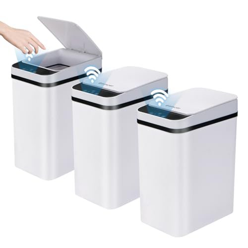 White 3-Pack Slim Touchless Bathroom Trash Cans with Lid - 2.5 Gallon