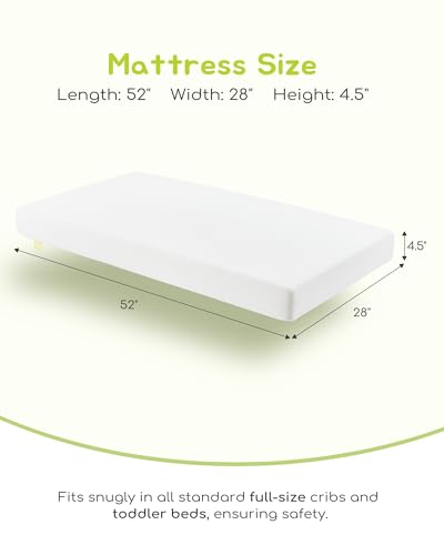 Breathable Waterproof Crib Mattress for Baby & Toddler - CertiPUR-US & OEKO-TEX Certified, 52 x 27.6 Inches