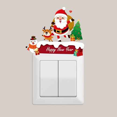 8Pcs Christmas Switch Stickers Funny Santa Claus Snowman Removable Wall Stickers Light Switch Xmas Bedroom Wall Decals for Christmas Decorations Home Room Decor